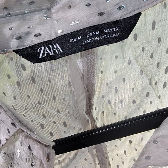 Zara White Semi Sheer Silver Metallic Sparkle Long Slv Button Up Collar Shirt M - Picture 4 of 7